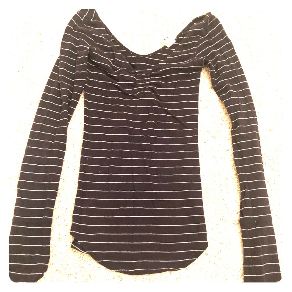 FP Sexy pin-stripe longsleeve off the shoulder top